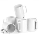 Jassceram Coffee Mugs Set of 6, 500ml Ceramic Large Mugs for Latte, Hot Tea, Cappuccino, Cocoa and Mocha, Straight Edge and Comfortable Handle Design - Dishwasher & Microwave Safe, 17 Ounce, White