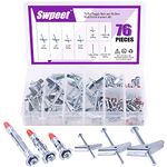 Swpeet 76Pcs Toggle Bolt and Wing Nut with 1/8 Inch Hollow Wall Drive Anchor Molly Bolt Drive Anchor Kit for Hanging Heavy Items on Drywall - 1/8 Inch, 3/16Inch, 1/4Inch