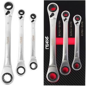 DSBYKJ 4-in-1 Reversible Ratchet Wrench Set, Chrome Vanadium Steel, 72-Point, Short Length, Silver