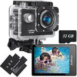 Jadfezy Action Camera FHD 1080P with 32GB Card, 98FT/30M Underwater Waterproof Camera with 2 Rechargeable Batteries, Wide Angle sports camera with Accessories Kit Suitable for Helmet, Bicycle