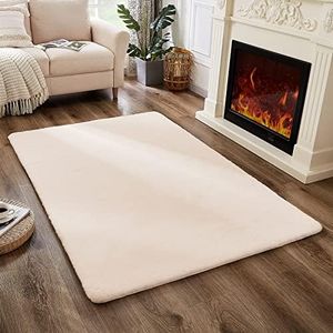 Beige Fluffy Rug Faux Rabbit Fur Area Rug, Thick Fuzzy Shag Rug Carpets Non-Shedding Furry Bedside Nursery Rug Floor Carpet for Bedroom Sofa Bedroom Living Room, 4x6 Feet, CIICOOL