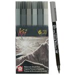 Sakura Koi Coloring Brush Pen Set - Watercolor Brush Pen Set - Assorted Colors - Gray - 6 Pack