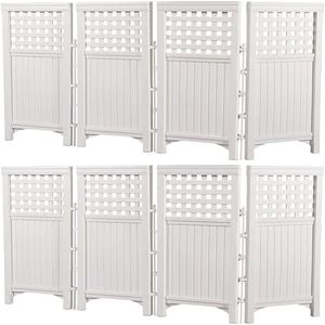 Suncast Outdoor Patio Garden 8 Panel Yard Screen Enclosure Gated Fence, White