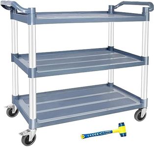 AQNIEGEP Utility Carts with Wheels, Large Food Kitchen Cart Heavy Duty, Rolling Service Cart w/Hammer for Restaurant, Office, Commercial, 600lbs Capacity, Lockable Wheels, 3-Tier