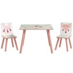 ZONEKIZ Kids Table and Chairs, Children Desk with Two Chairs, Three Piece Toddler Activity Furniture Set for Bedroom, Nursery, Playroom - Pink