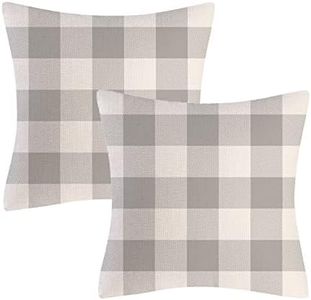 AHAHM Set of 2 Grey and White Farmhouse Buffalo Check Plaid Throw Pillow Covers Decorative Indoor Outdoor Cushion Cover Polyester Linen for Fall Home Decor,20 x 20 Inches