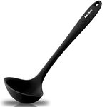 ​Anaeat Silicone Ladle Spoon, Heavy-Duty Large Round Scoop with Ergonomic Long Handle - High Heat Resistant up to 480°F, Non Stick Soup Spoon for Cooking, Mixing and Serving Porridge (Black