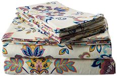 Tribeca Living 200-GSM Abstract Paisley Printed Deep Pocket Flannel Sheet Set, Queen, Multicolored