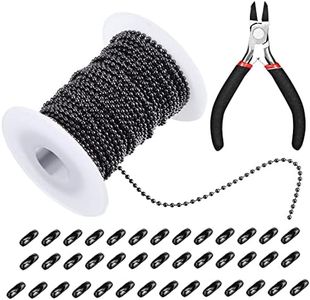 Mudder 65 Feet Stainless Steel Chains, 2.4mm Bead Link Chain with 40 Ball Connector Clasp and Plier for Necklace Hanging Ornament Key Chain Dog Pet Tags(Black)