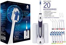 PURSONIC S520 White Ultra High Powered Sonic Electric Toothbrush with Dock Charger, 12 Brush Heads & More! (Value Pack)