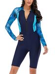 Women's One Piece Swimsuit Long Sleeve Rash Guard Ladies Wetsuit Athletic Swimsuit Surfing Diving Zip Front Swimwear Swimming Costume Navy Blue 2935