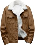Omoone Men's Lapel Sherpa Fleece Lined Thicken Denim Jean Trucker Jacket Coats, Brown, Medium