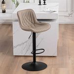 YOUTASTE Modern Khaki Bar Stool Set of 1 Adjustable Barstool Luxury Upholstered Single Bar Chair Faux Leather Counter Height Bar Stools Swivel Barstools with Back for Home Kitchen Island