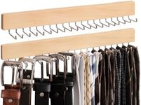 StorageWorks Tie Rack, Tie Holder Organizer with 20 Hooks, 2-Pack Necktie Organizers Hold Ties, Belts, Wall-Mounted Tie Holders for Closet, Wooden Belt and Tie Organizer for Men, Natural Wood Color