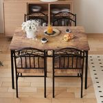 GarveeHome Dining Table Set of 4, Retro Industrial Dining Table & Chairs, Wood Table Chairs Set for Small Space, Breakfast Nook, 1 Table + 4 Chairs (Rustic Brown)