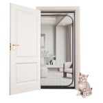 Cat Screen Door Partition Mesh Cat Door Screen with Zipper, Heavy Duty Pets Proof Screen Door Prevent Dogs Cats Running Out from Home 90 x 200cm, black