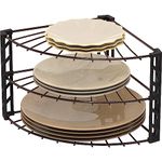 SimpleHouseware 3-Tier Corner Shelf Plate Rack for Counter and Cabinet Organizer, Bronze