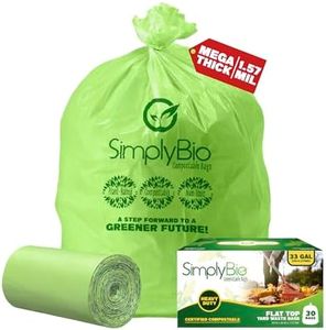 Simply Bio 30-33 Gallon Compostable Trash Bags Liners Flat-Top, Heavy Duty Extra Thick 1.57 Mil, 124.92 Liter, 30 Bags, Lawn, Yard, and Restaurant Use, ASTM D6400, US BPI, OK Compost Home Certified