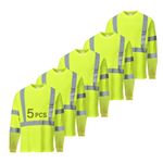 SAFIELD Hi Vis Safety Shirts for Men Reflective,High Visibility Yellow Work T-Shirt Short Long Sleeve 3 or 5 Pack, Neon Yellow-5p-long Sleeve, X-Large