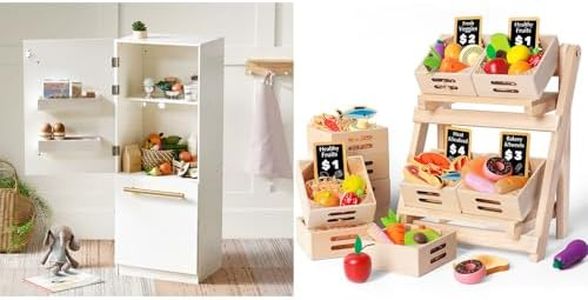 Tiny Land Wooden Toy Fridge & Wooden Play Food Sets