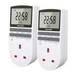 Awootsv Digital Security Timer Plug Socket Programmable Switch Timer with LCD Display 10 On-Off Repeat Cycle 24 Hours/Weekly Indoor Programs Plug for Lights and Home Appliances (2 Pack)