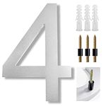 8 Inch Large Floating House Number and Letters Address Strong Sliver Acrylic, Sliver Modern Anti-Rust House Numbers with Nail Kits for Door Garden Mailbox Decor Visibility Signage, 4