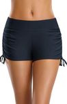 Charmo Women Swim Shorts Side Ruched Swim Bottoms Adjustable Drawstring High Waisted Board Shorts Black S