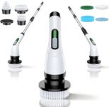 VigorDay Electric Spin Scrubber - Cordless Bathroom Scrubber with 7 Brush Heads - Dual Speed IPX7 Waterproof Power Scrubber for Heavy-Duty Bathtub, Glass, Tile, and Car Cleaning (White)