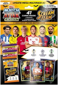Topps Match Attax 23/24 - Aggiornato Mega Multipack #2-41 carte Match Attax, incluse nuove 16 Scream Team Cards, ed un’esclusiva “Scream Team Harry Kane” in Edizione Limitata.