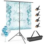 EMART Backdrop Stand Kit 5 x 8.5 ft T-Shape Portable Background Stand Support Adjustable Photography Backdrop Support Holder for Zoom, YouTube, Party，Photography with 4 Spring Clamps