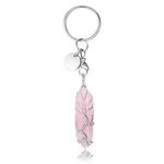 CrystalTears Rose Quartz Healing Crystal Keyring Silver Tree Life Wire Wrapped Hexagonal Crystal Point Pendant Car Keyrins Keychain Crystal Gift for Women Girls Christmas