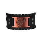 Flongo Leather Bracelet Men's Large Leather Bracelet Men's Bangle Viking Cuff Black Brown Adjustable Motorcycle Biker Men's Accessories, Metal