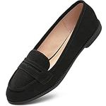 festooning Womens Loafers Shoes Ladies Slip On Moccasins Black Work Shoes Comfy Suede Leather Office Shoes Black Size 5