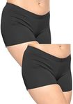 STRETCH IS COMFORT Women's Nylon Booty Shorts 2 Pack Black Medium