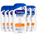 Sanex Body Wash, Expert Skin Health, Sensitive Shower Gel, Dermatologist Tested Gentle for Sensitive Skin, Multipack, 6 Pack, 450ml Bottles