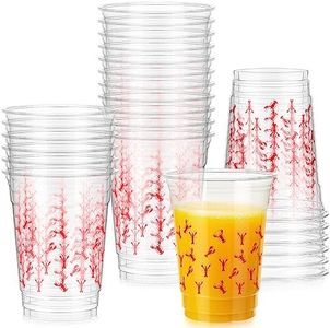 Tanlade 50 Pcs 12 oz Clear Plastic Cups Crawfish Cups PET Disposable Cups Lobster Cup Disposable Coffee Cups Cold Party Drinking Cups for Cold Drink Lobster Shrimp Seafood Party Picnic BBQ Travel