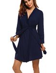 Hotouch Women's Waffle Weave Kimono Bathrobe Belted Spa Robe Knee-Length Sleepwear Navy Blue XXL