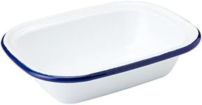 Zenker Enamel Large Pie Dish, Vintage Design, Suitable for Oven and Stove, Dishwasher Safe, Tray, Tin, Dimensions, 26x19.5x6cm, Colour, White, Blue, 687541