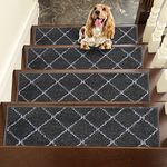 BEQHAUSE Stair Treads for Wooden Steps 100% Polyester Soft Stair Runner Self-Adhesive Stair Rugs Non Slip for Dogs and Kids with TPE Backing 28inX9in Washable Stairs Carpet 4pcs, Dark Grey