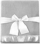 Thermal Waffle Weave Baby Blanket with Satin Nylon Trim (Grey)