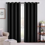 AMEHA Eyelet Blackout Curtains for Home Décor Soundproof Thermal Insulated Ring Top Kitchen Curtain 66x54 Inch, Black 2 Panels with Tiebacks