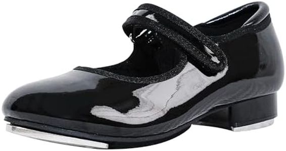 flexdans Tap Shoes for Girls Boys Patent Leather Mary Jane Hook & Loop Fastener Tap Dance Shoes for Kids F002 BLACK 33