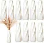 10 Pack Composite Plastic Flower Vases Bulk White Small Tall Conic Floral Vases for Centerpieces Unbreakable Bud Vase for Wedding Party Living Room Decor (Retro)