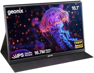 GEONIX 16.1" Portable Monitor Full HD 1080p IPS Display, 300 Nits, Ultra Slim with Foldable Cover Stand, USB-C & Mini HDMI, Dual Speakers for Laptop, Phone, Tablet, Projector (Black) 1 Year Warranty