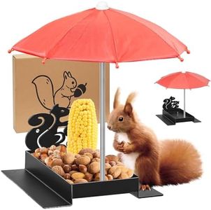 YALINKA Metal Squirrel Feeder with Umbrella, Squirrel Feeders for Outside Funny with Corn Cobs Durable Holder Peanut Tray, Cute Chipmunk Feeder for Outside Winter(Black)