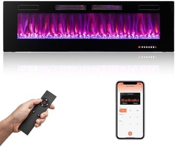 COSTWAY Ultra-Thin Electric Fireplace 60-inch Wide, 750W/1500W Wall-Mounted and Recessed Fireplace Heater with 12 Flame and Flame Bed Color, Remote and Smart APP Control, Decorative Crystal Included