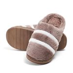 Unisex Warm Slipper Closed Toe Comfortable Indoor/Outdoor Soft Bottom Fur Sandal Flip Flop Slides for Men and Women(Brown UK-8)