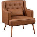 Yaheetech Armchair, Cozy Accent Chair Mid Century Living Room Chair PU Leather Office Chair Lumbar Pillow, Modern Upholstered Tub Chair Retro Reading Chair Wood Leg Bedroom Lounge Study Brown