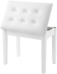 SONGMICS Piano Bench with Padded Cushion and Storage Compartment for Music Books, Vanity Stool, Tufted Wooden Piano Seat, 13.8 x 21.7 x 19.3 Inches, White ULPB55WT