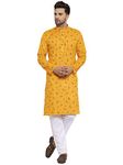 KRAFT INDIA Men's Cotton Rich Stylish Ethnic Wear Kurta Pyjama Set (Color-Yellow, Size-44)